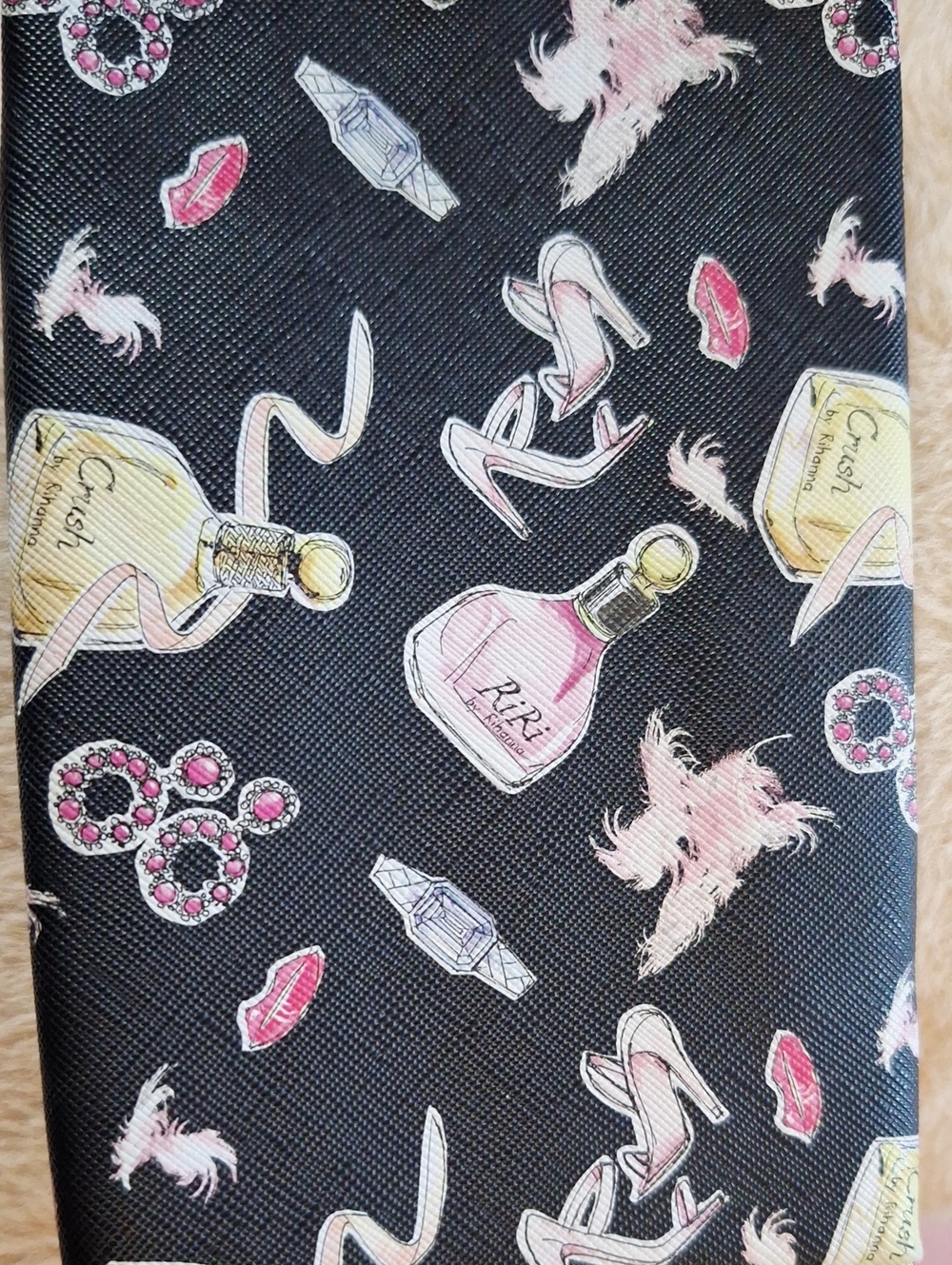 NEW Black RIHANNA Cosmetic Pouch with Pink Perfume & Shoe Print